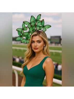 Kentucky Derby Hat Elegant Green Butterfly Fascinator Headband Statement